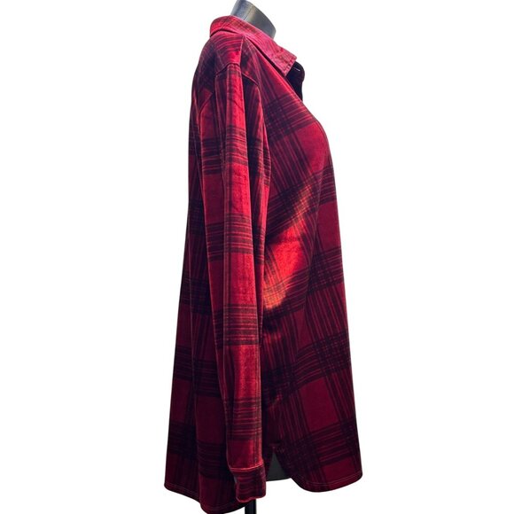 John Mark Red Plaid Velour Tunic Shirt Button XL - Picture 3 of 5